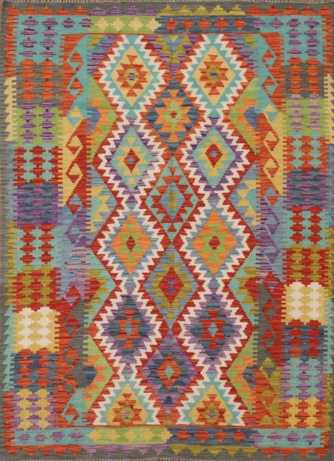 Reversible Wool Kilim Oriental Area Rug 5x7