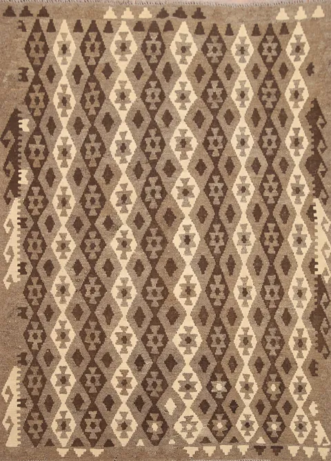 Reversible Wool Kilim Brown Area Rug 5x6
