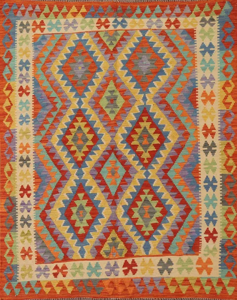 Colorful Kilim Reversible Wool Area Rug 5x6