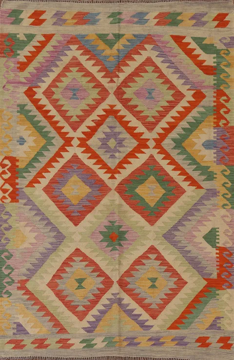 Geometric Wool Kilim Oriental Area Rug 5x7