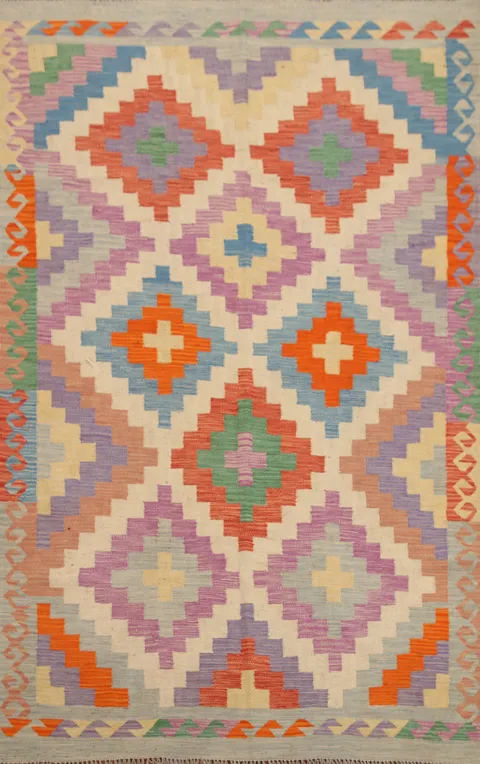 Geometric Kilim Reversible Wool Area Rug 5x7