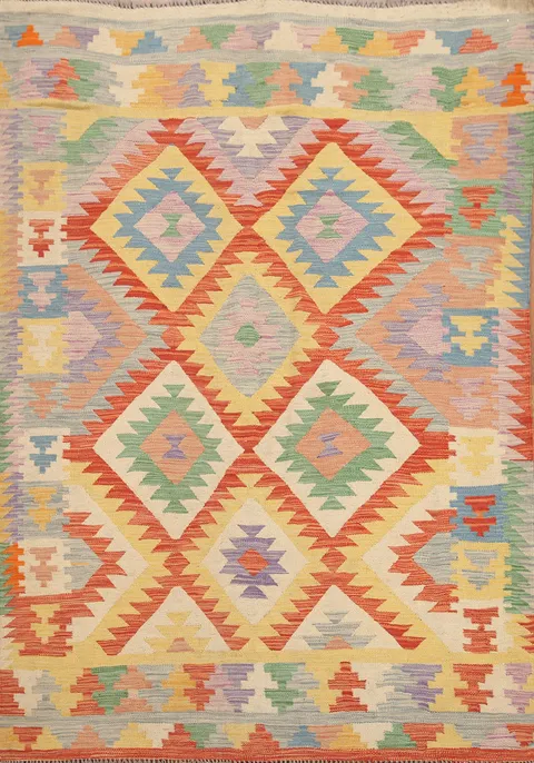 Colorful Wool Kilim Oriental Area Rug 5x7