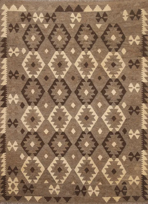 Brown Wool Kilim Oriental Area Rug 5x6