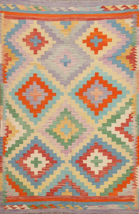 Reversible Wool Kilim Area Rug 5x7