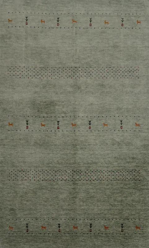Minimalist Gabbeh Area Rug 5x8 Featuring Unique Decorative Patterns