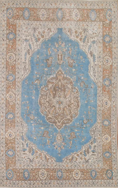 Blue Distressed Tabriz Persian Area Rug 8x11