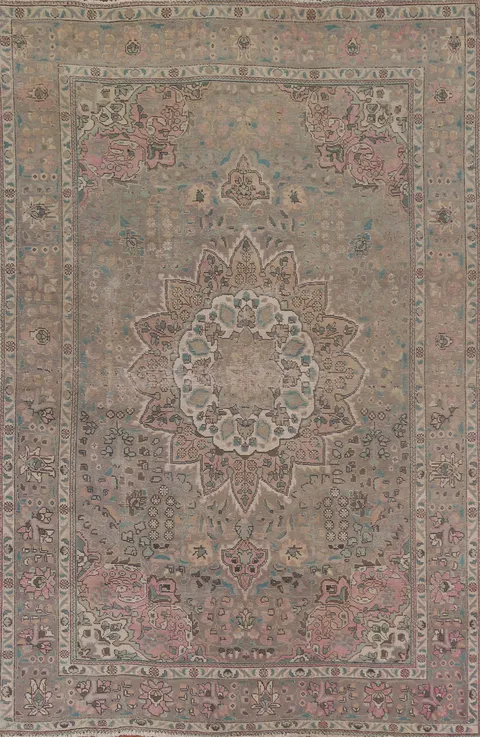 Vintage Distressed Tabriz Persian Area Rug 7x10