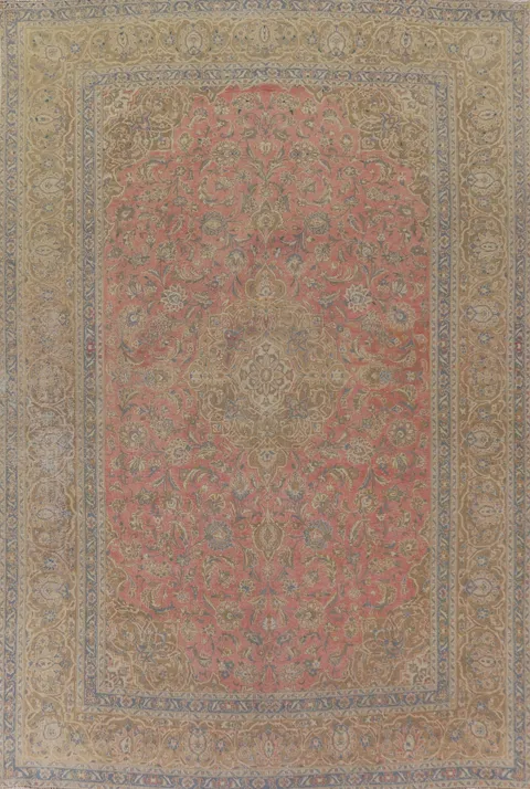 Pink Floral Mashad Persian Area Rug 10x13
