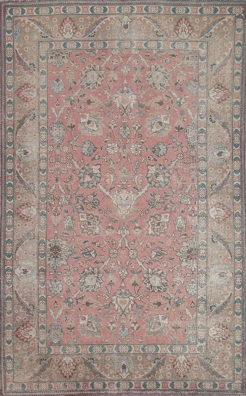 All-Over Pink Tabriz Persian Area Rug 7x10