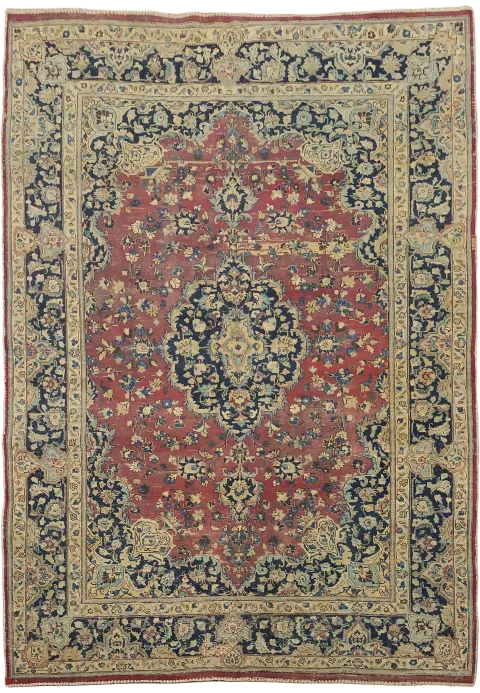 Distressed Wool Mashad Persian Area Rug 7x10