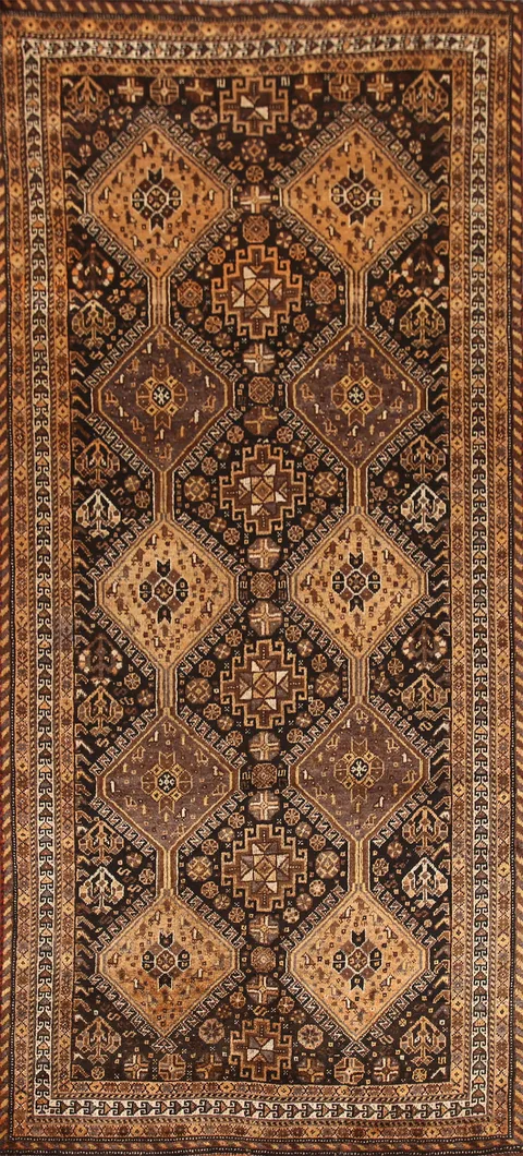 Brown & Rust Qashqai Persian Runner Rug 4x9