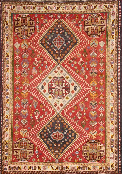 Red Geometric Shiraz Kashkoli Persian Area Rug 4x5