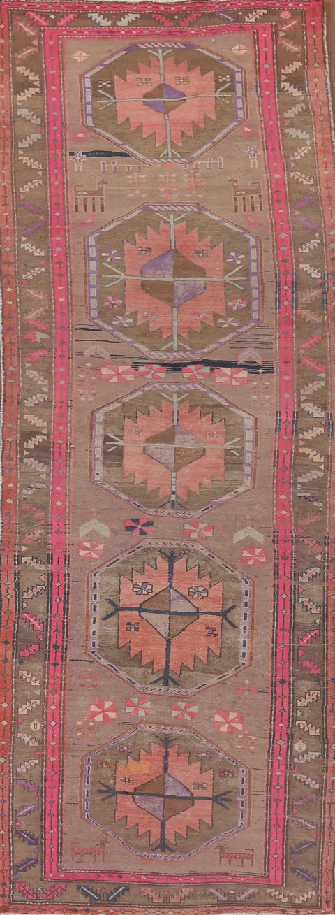 Vintage Wool Ardebil Persian Runner Rug 4x11