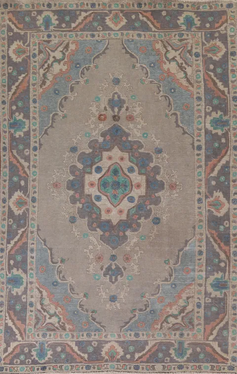 Gray Geometric Tabriz Persian Area Rug 6x10