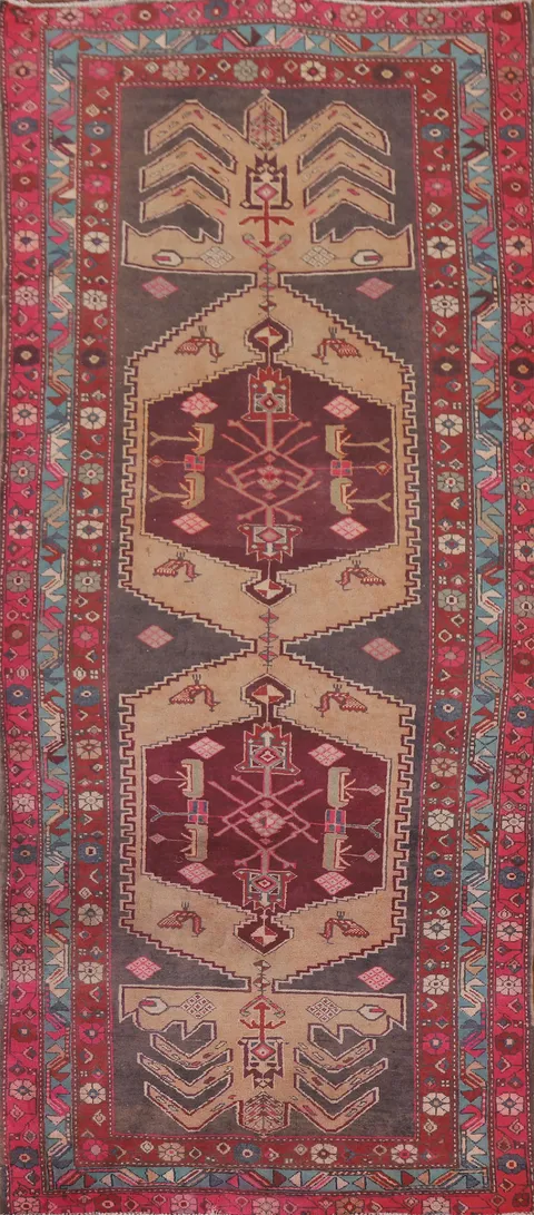 Geometric Wool Meshkin Persian Runner Rug 4x10