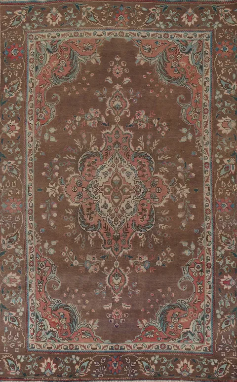 Brown Wool Tabriz Persian Area Rug 6x9
