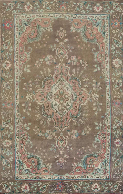 Brown Wool Tabriz Persian Area Rug 6x9