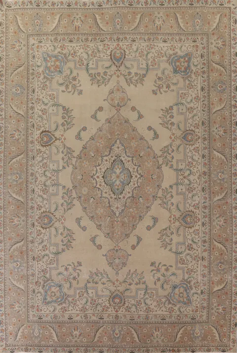 Distressed Wool Tabriz Persian Area Rug 10x13