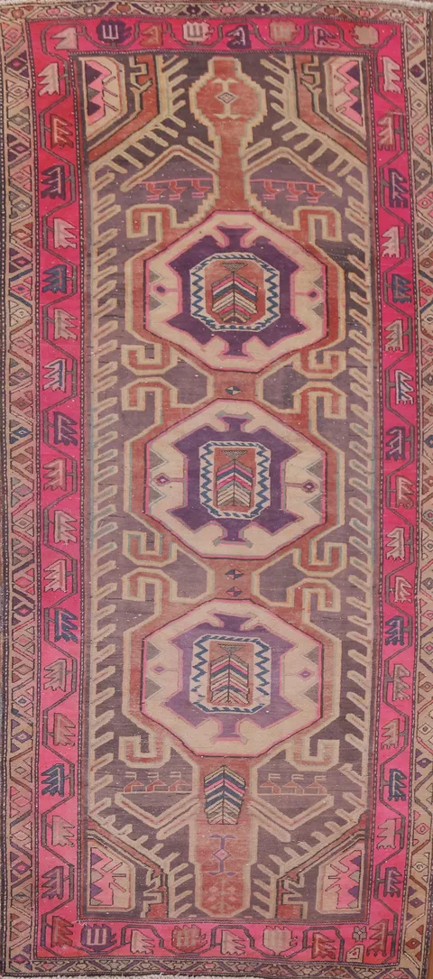 Geometric Wool Meshkin Persian Runner Rug 4x10