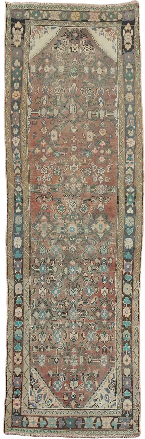 Geometric Wool Hamedan Persian Runner Rug 3x9