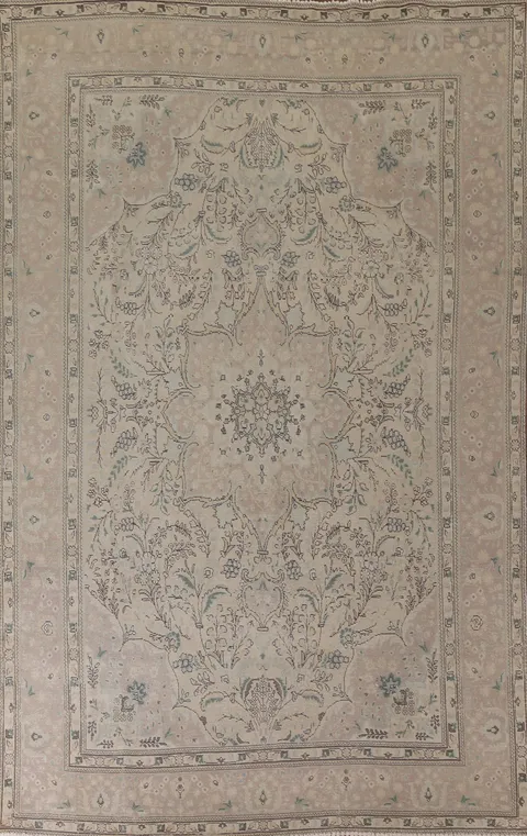Distressed Floral Tabriz Persian Area Rug 10x13