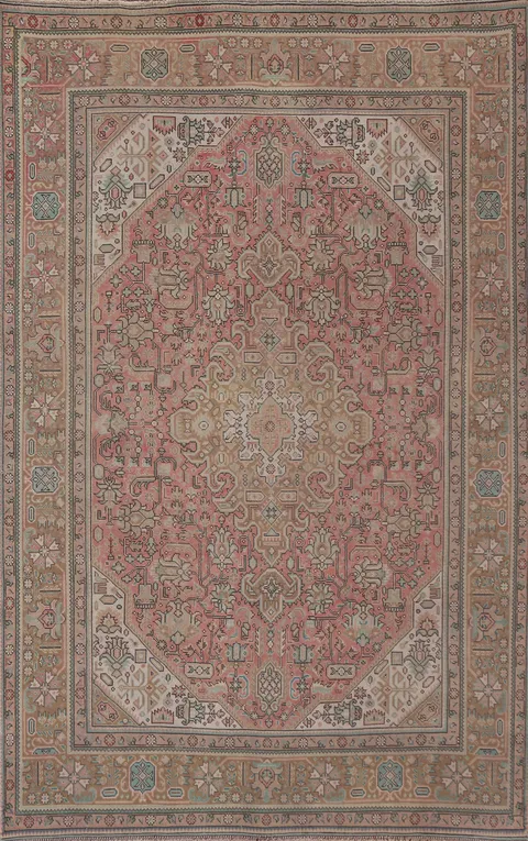 Pink Geometric Tabriz Persian Area Rug 6x9