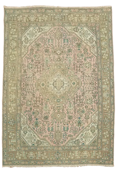 Pink Geometric Tabriz Persian Area Rug 6x9