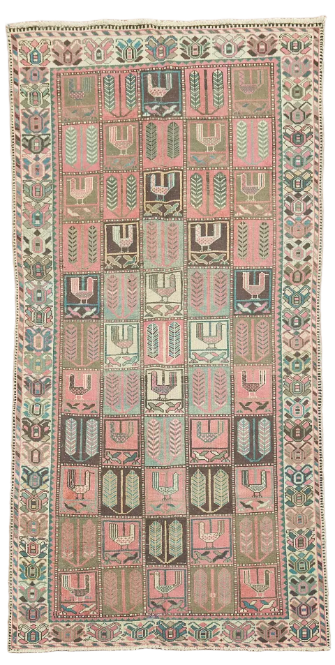 Pink Wool Bakhtiari Persian Area Rug 5x9