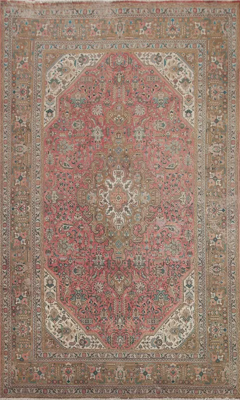Pink Geometric Tabriz Persian Area Rug 7x10