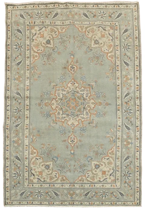 Distressed Over-Dyed Tabriz Persian Area Rug 7x10