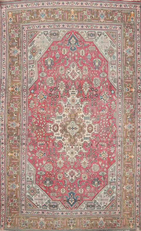 Pink Geometric Tabriz Persian Area Rug 7x10