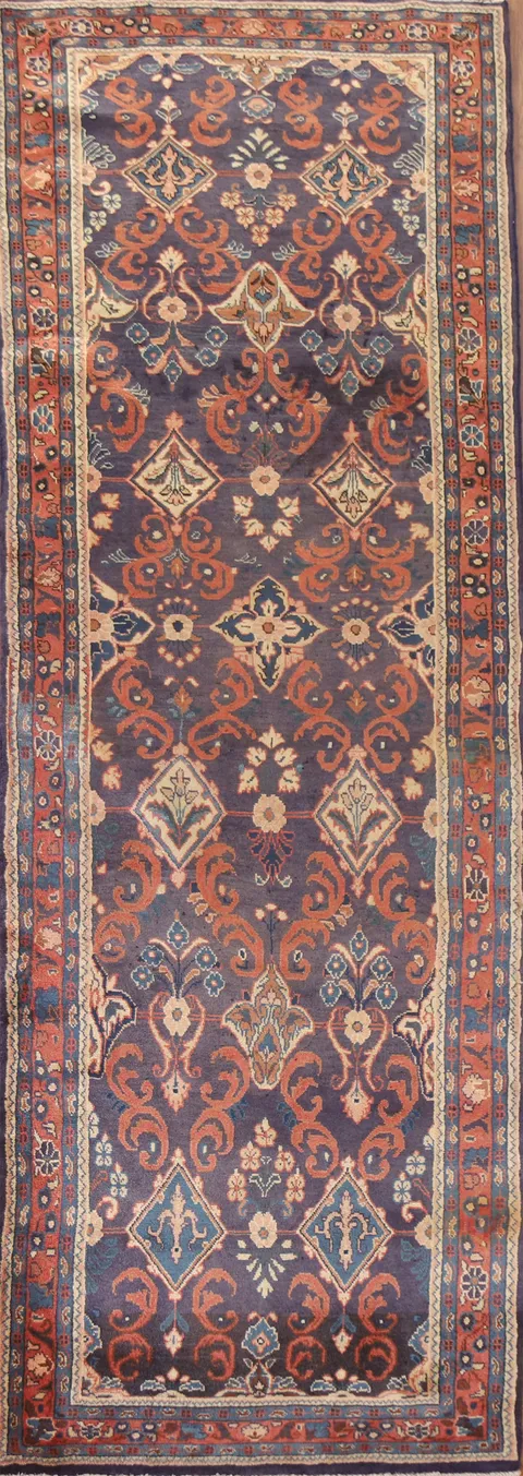 Navy Blue Hamedan Persian Runner Rug 3x11