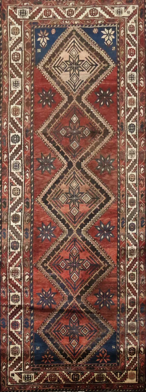 Geometric Hamedan Persian Runner Rug 4x10