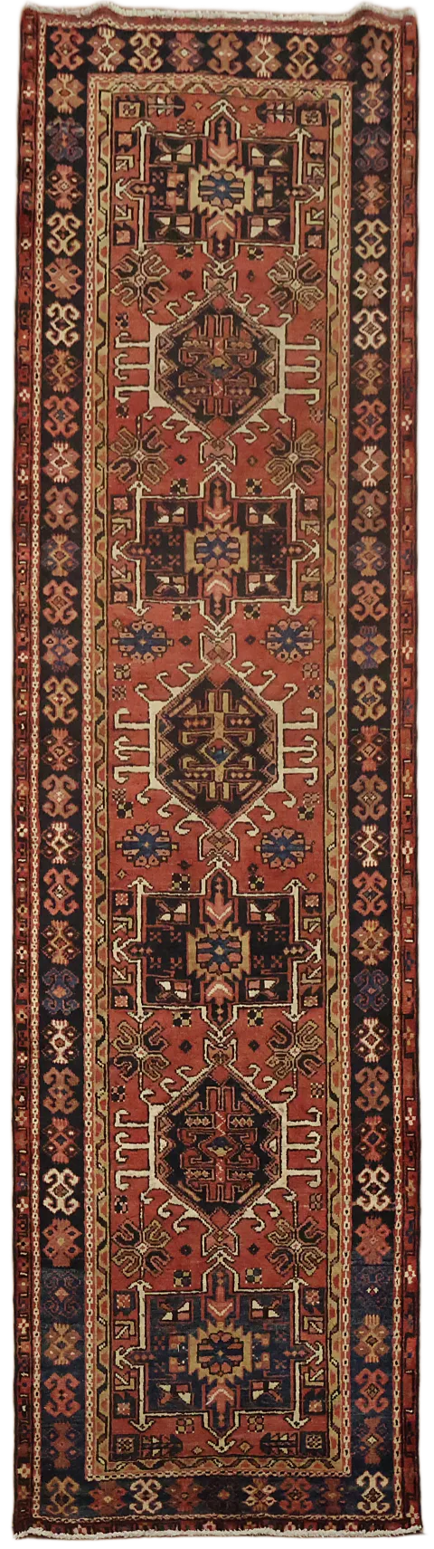 Intricate Red and Navy Runner Rug for Classic Hallway Flair 3x10