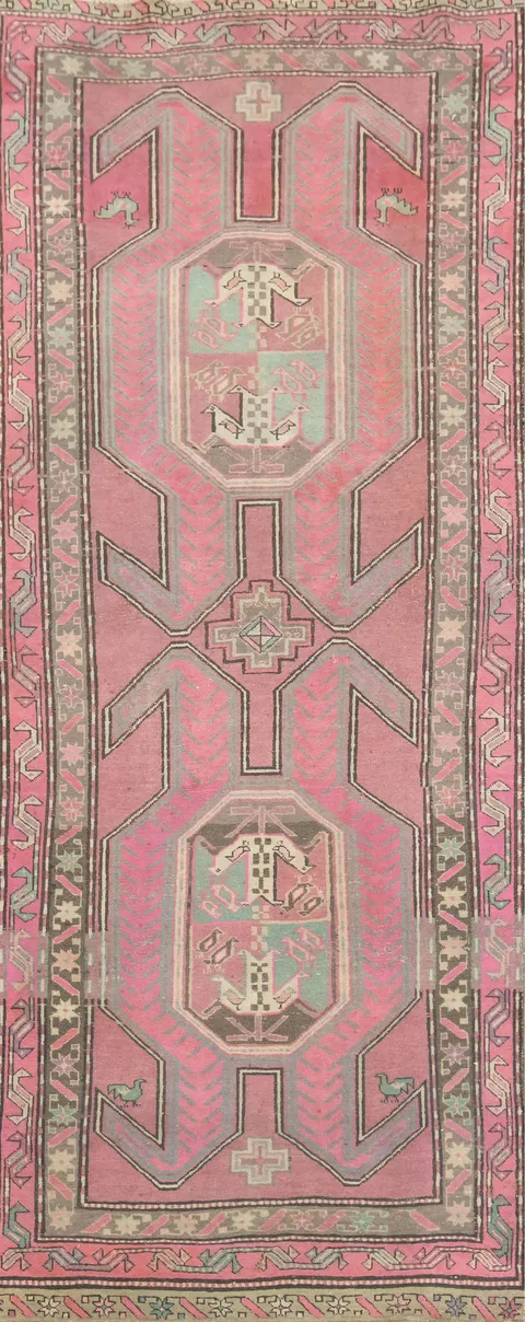 Tribal Fuchsia Meshkin Persian Runner Rug 4x9