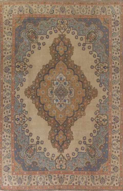 Distressed Over-Dyed Tabriz Persian Area Rug 9x13