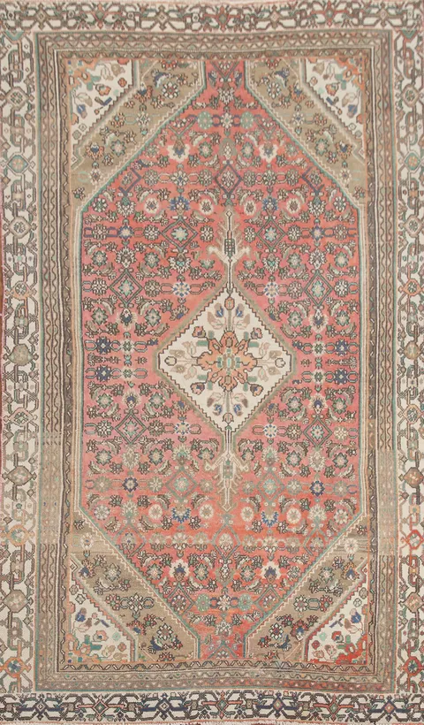 Pink Geometric Hamedan Persian Area Rug 6x9