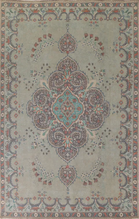 Vintage Green Tabriz Persian Area Rug 8x11