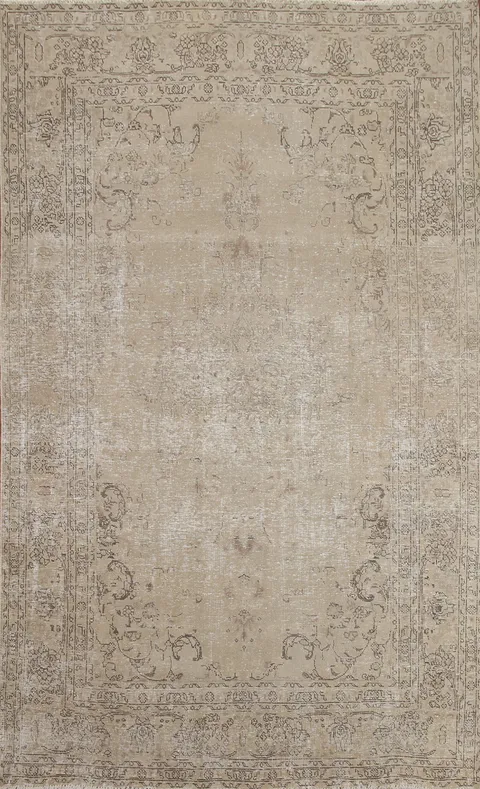 Distressed Wool Tabriz Persian Area Rug 7x9