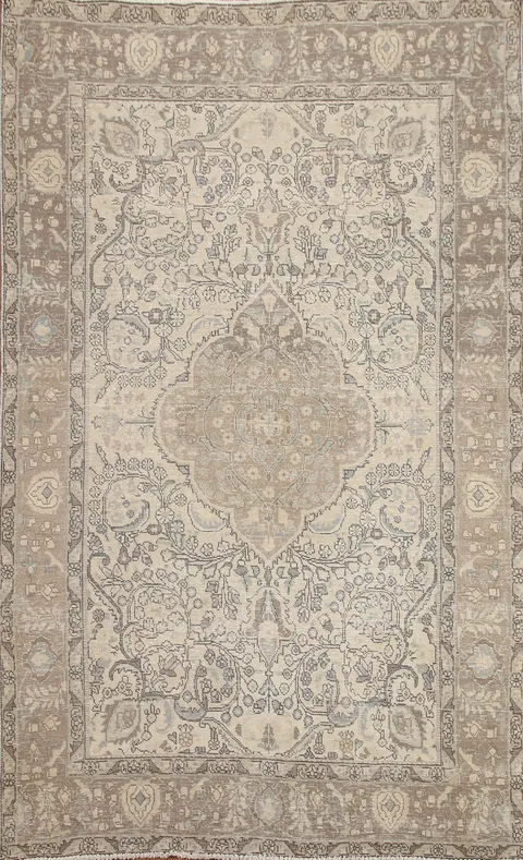 Muted Distressed Tabriz Persian Area Rug 6x9