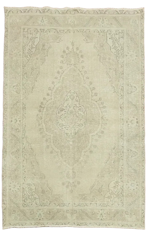 Geometric Distressed Vintage Tabriz Persian Area Rug 6'x10'