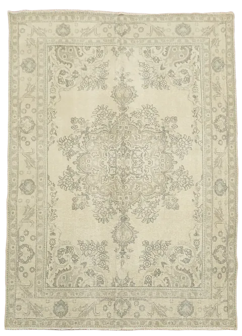 Subtle Neutral Toned Tabriz Vintage Persian Area Rug 6'x9'