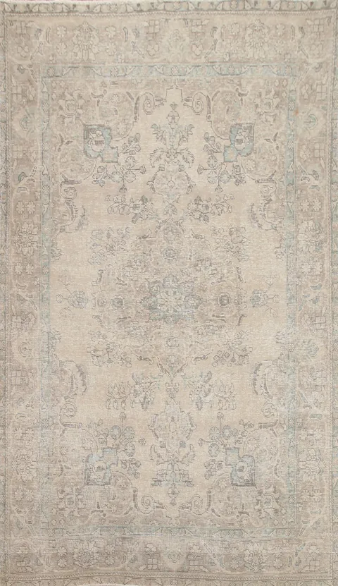 Distressed Muted Tabriz Persian Area Rug 6x10