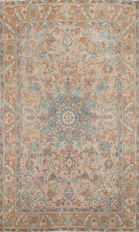 Distressed Floral Mashad Persian Area Rug 6x10