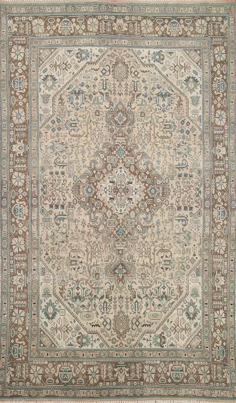 Geometric Wool Tabriz Persian Area Rug 6x10