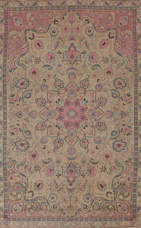 Vintage Floral Mashad Persian Area Rug 6x9