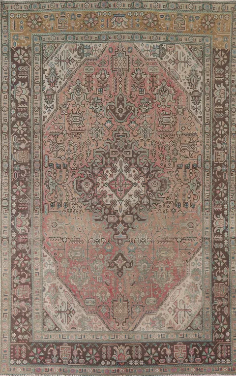 Pink Geometric Tabriz Persian Area Rug 6x10