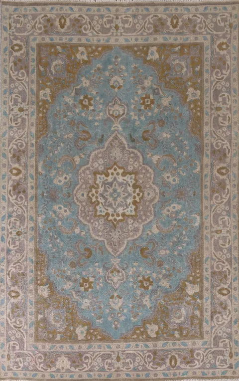 Over-Dyed Blue Tabriz Persian Area Rug 6x9