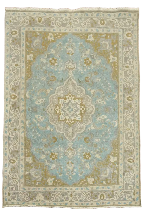 Over-Dyed Blue Tabriz Persian Area Rug 6x9
