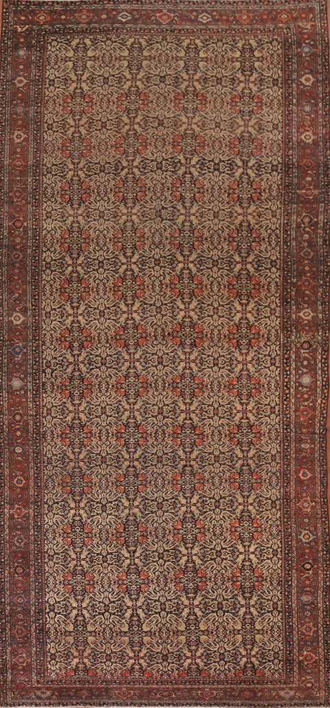 Pre-1900 Antique Vegetable Dye Sarouk Farhan Persian Rug 7x16